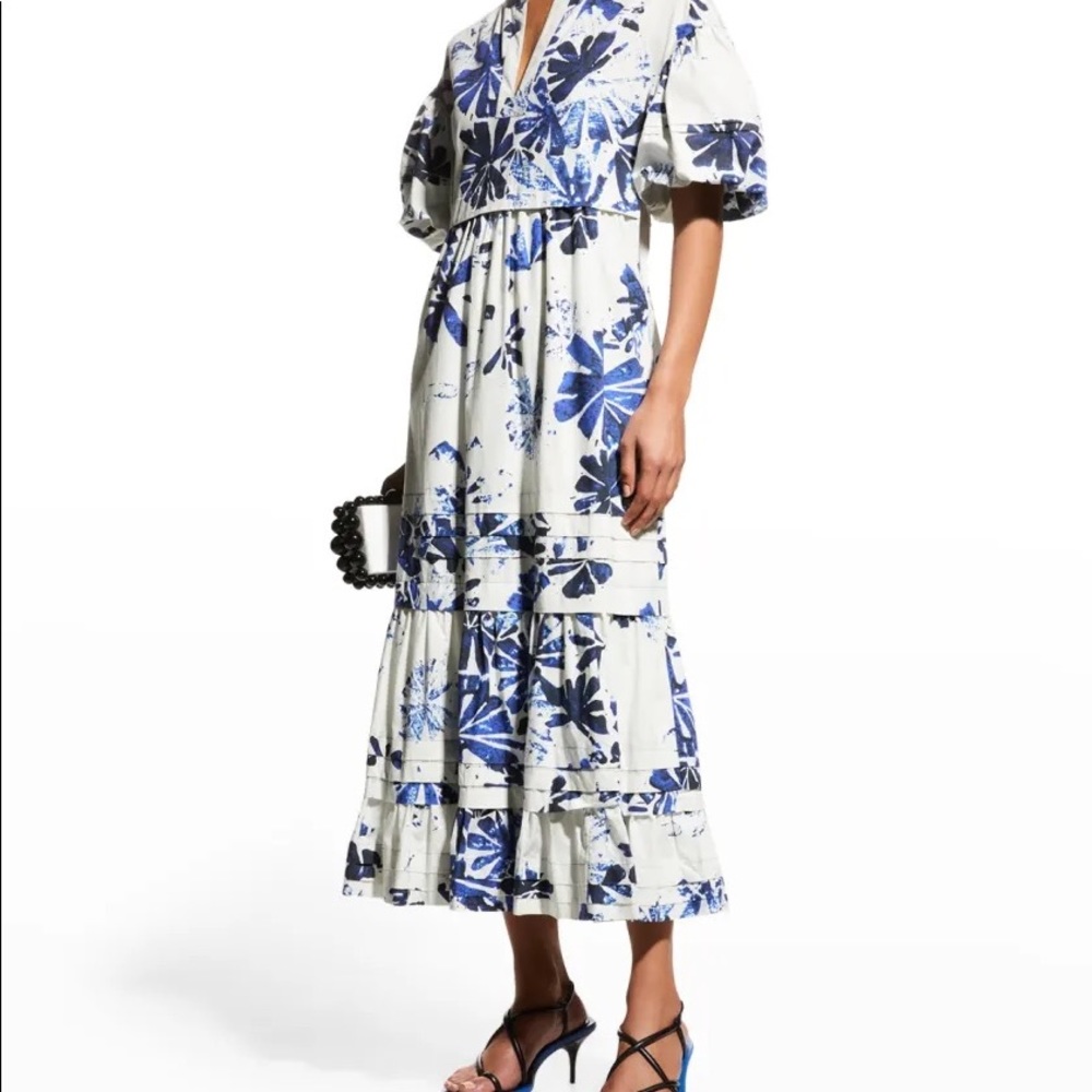 Marie Oliver "Alma" abstract botanical-print midi-dress, size Medium